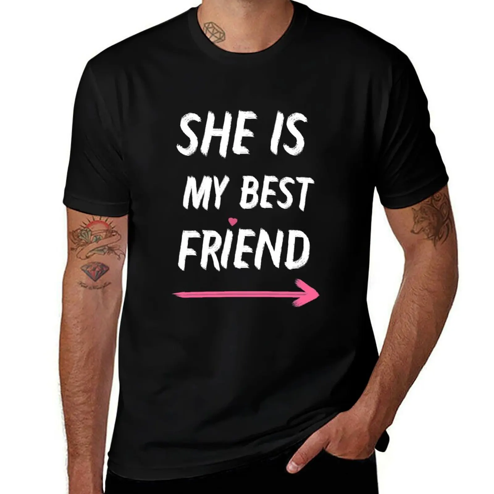 Фото Футболка Best Friend с розовой стрелкой, повседневный топ без застежек, с короткими рукавами №1