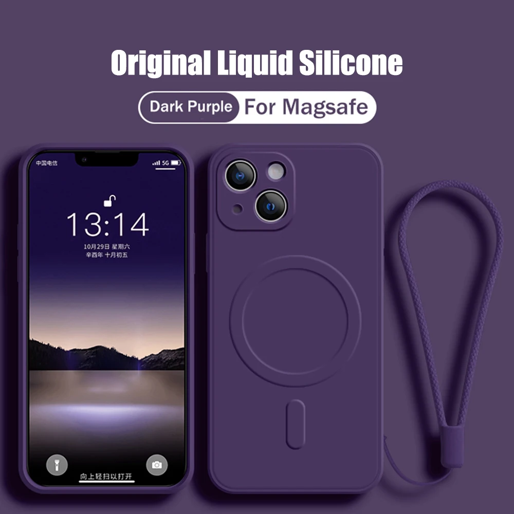 

Wrist Strap Silicone Phone Case for IPhone 13 14 Pro Max 12 11 X XR XS 7 8 Plus SE for Magsafe Magnetic Wireless Charging Cover