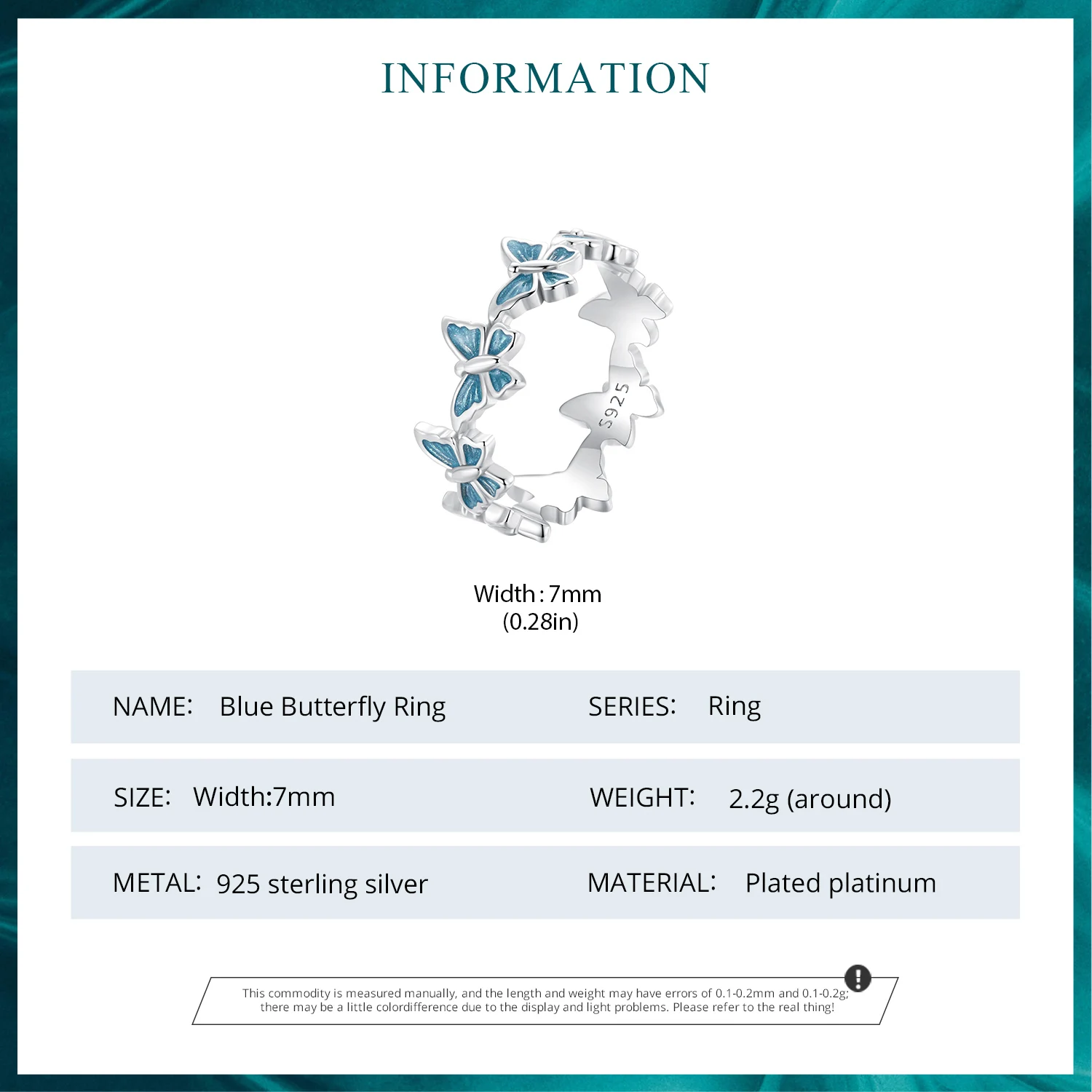 Wostu серебро 925 пробы синий кольцо с бабочкой ювелирные изделия для женщин жена