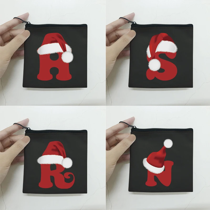 

Red Christmas Hat Purse Women Printing Waterproof Purse Card Key Pouch Small Zipper Coin Purse Card Holder Mini Square Wallet