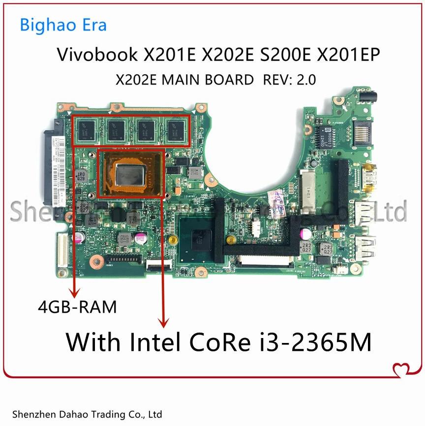 

X202E MAIN BOARD REV: 2.0 For Asus X201E X202E S200E X201EP Laptop Motherboard With i3-2365M CPU 4GB-RAM 100% Fully Tested