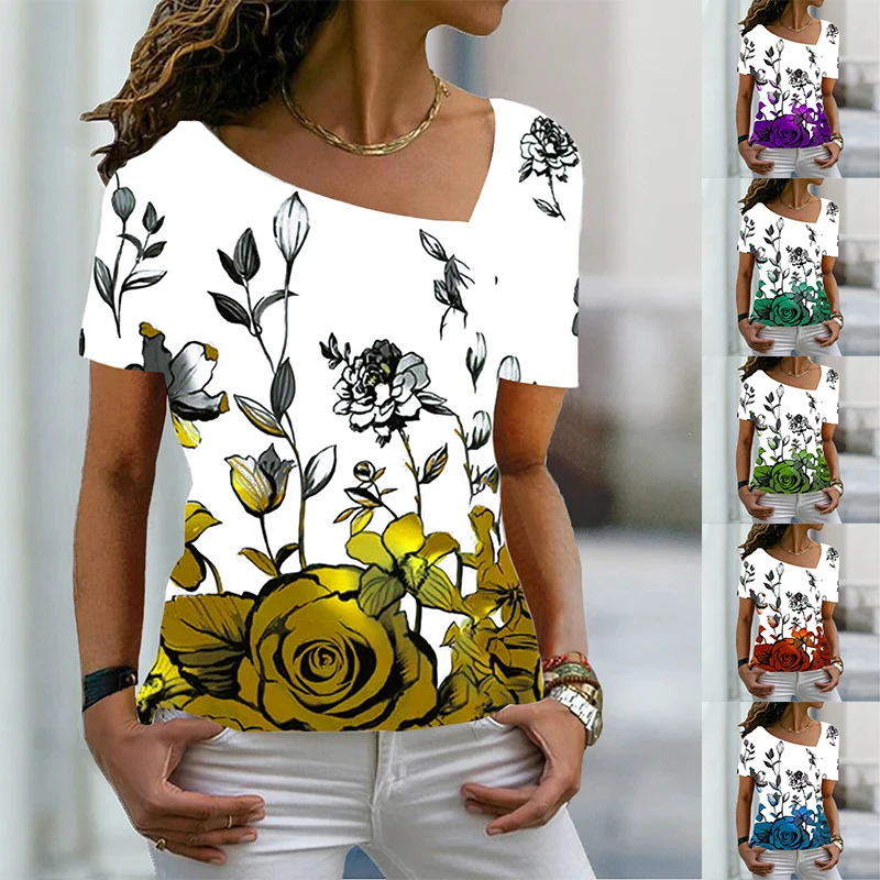 

Women's Fashion Floral Theme Abstract Geometric T Shirt V Neck Basic Tops Plus Size Casua Print Shirt 6XL Summer 2022