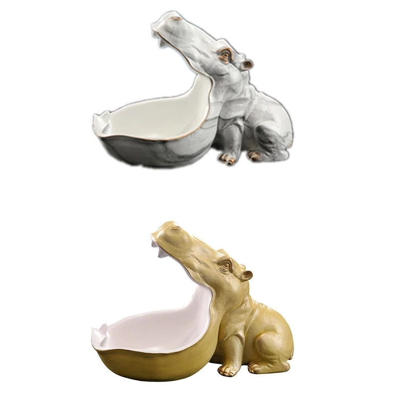

Resin Hippo Statue Hippopotamus Sculpture Figurine Key Candy Container Decoration Home Table Decoration