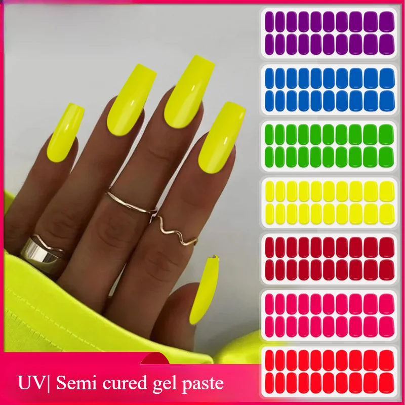 20Tips Pure Fluorescent Color Semicured UV Long Lasting Gel Nail Patch