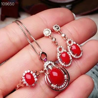 meibapj natural boutique red coral gemstone 925 pure silver earrings ring pendant 3 suits fine wedding jewelry sets for women