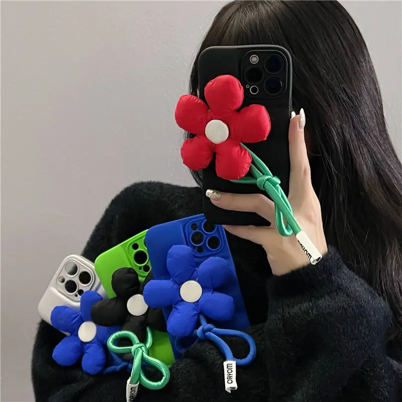 

Ins Korean style down jacket three-dimensional flower Phone Case For iPhone 13 12 11 Pro X XS XR Max Shell