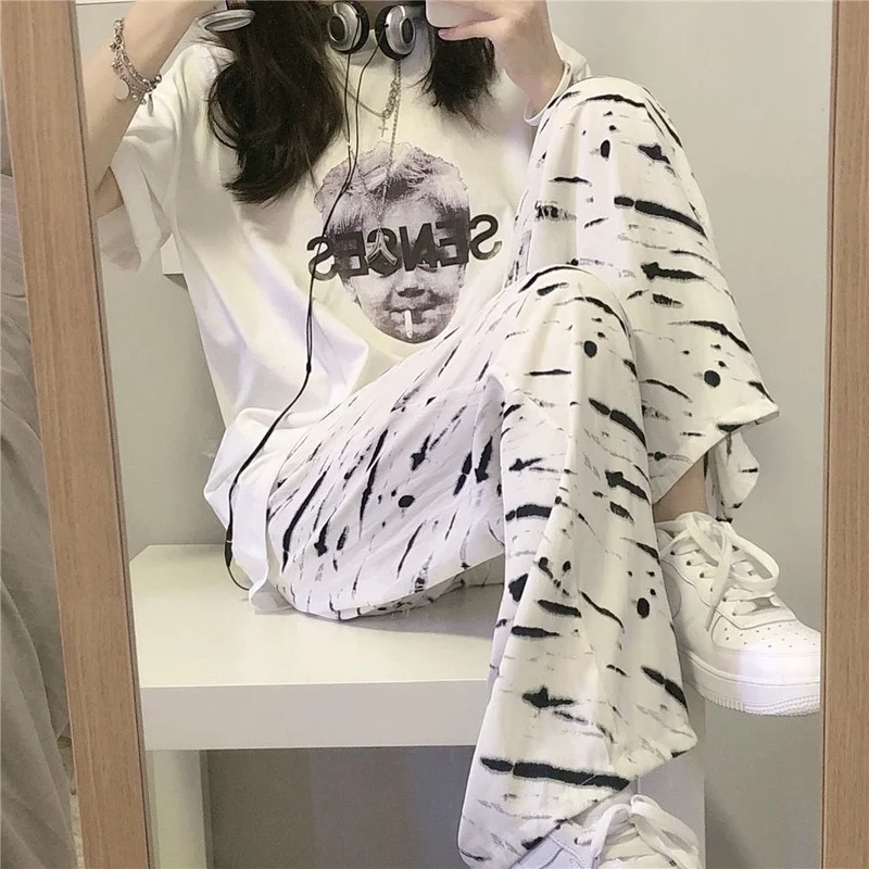 

Women High Waist Vintage Wide Leg Casual Female Trousers Y2K Fashion Plus Size Zebra pattern Pants Joggers Clothes Streetwear