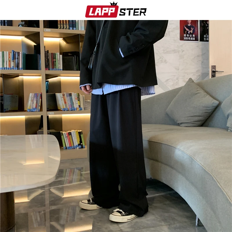 LAPPSTER Men Korean Fahions Wide Leg Sweatpants 2022 Mens Black Harajuku Baggy Harem Pants Male Japanese Streetwear Joggers