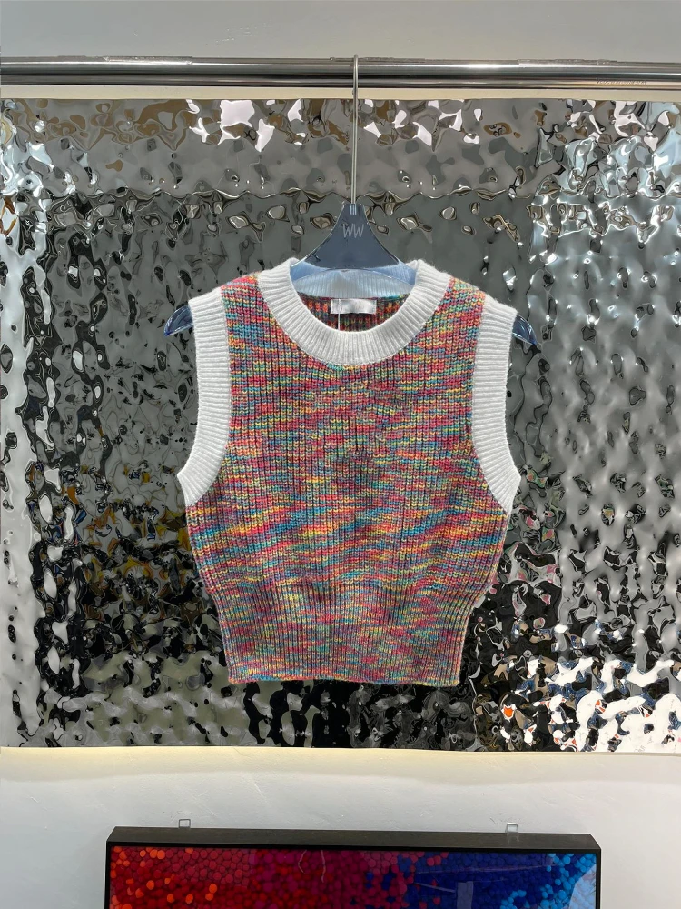 

Женский Укороченный трикотажный пуловер, теплый облегающий Топ без рукавов с V-образным вырезом, весна 2023