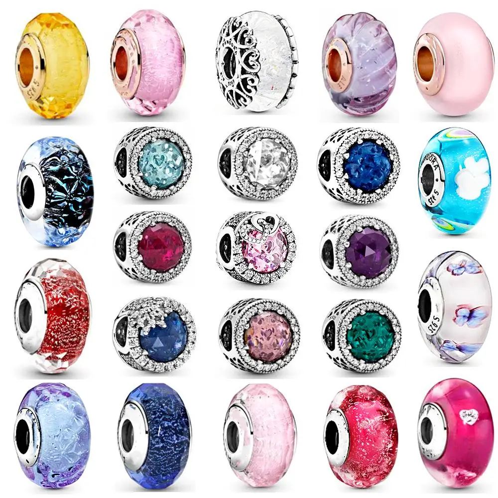 

100% sterling silver Murano ladies glass beads flower transparent bubble beads compatible with original bracelet beads jewelry