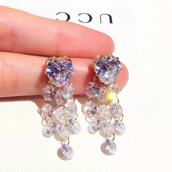 

2022 New Korean Fashion Luxury Love AAA Zirconia Tassel Earrings for Women Wedding Prom Elegant Jewelry Gifts E002535