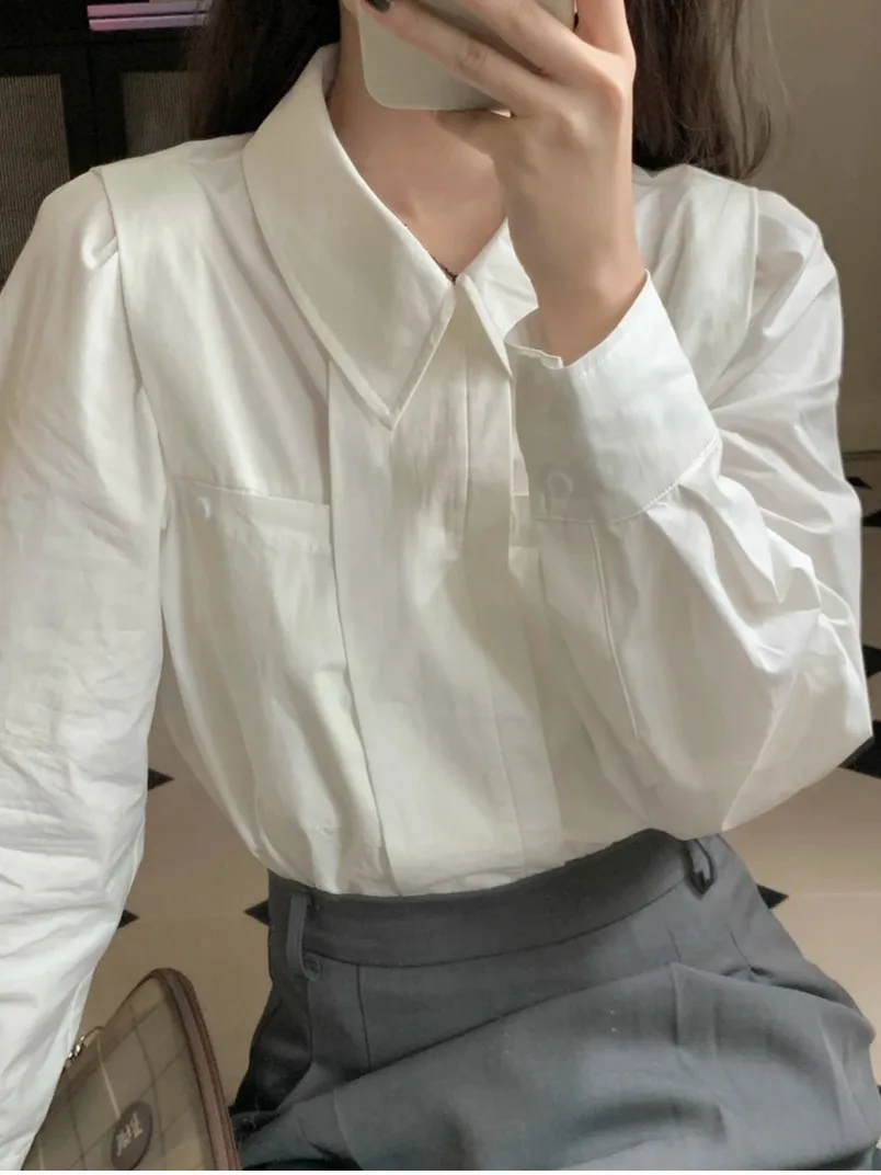 Рубашки с длинными рукавами и воротником-поло во французском стиле женские