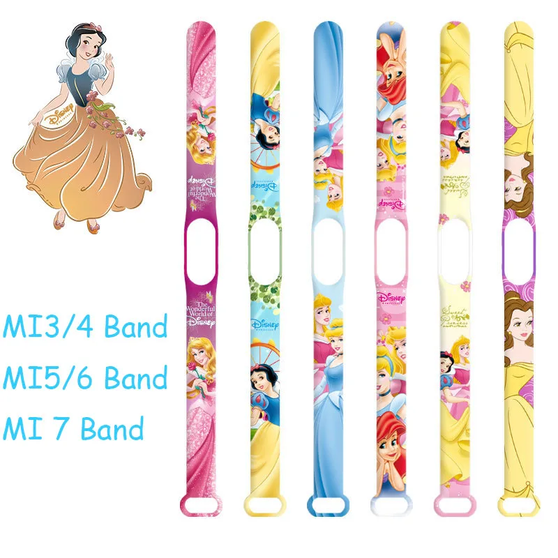 Disney Children Toys Anime Figures Princess Snow White Ariel Rapunzel Mi Band 7/6/5/4/3/nfc Strap Wristband Accessories Gifts