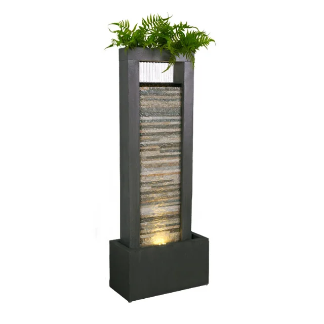 

Indoor floor water fountain with flowing water wall decorate the office and living room