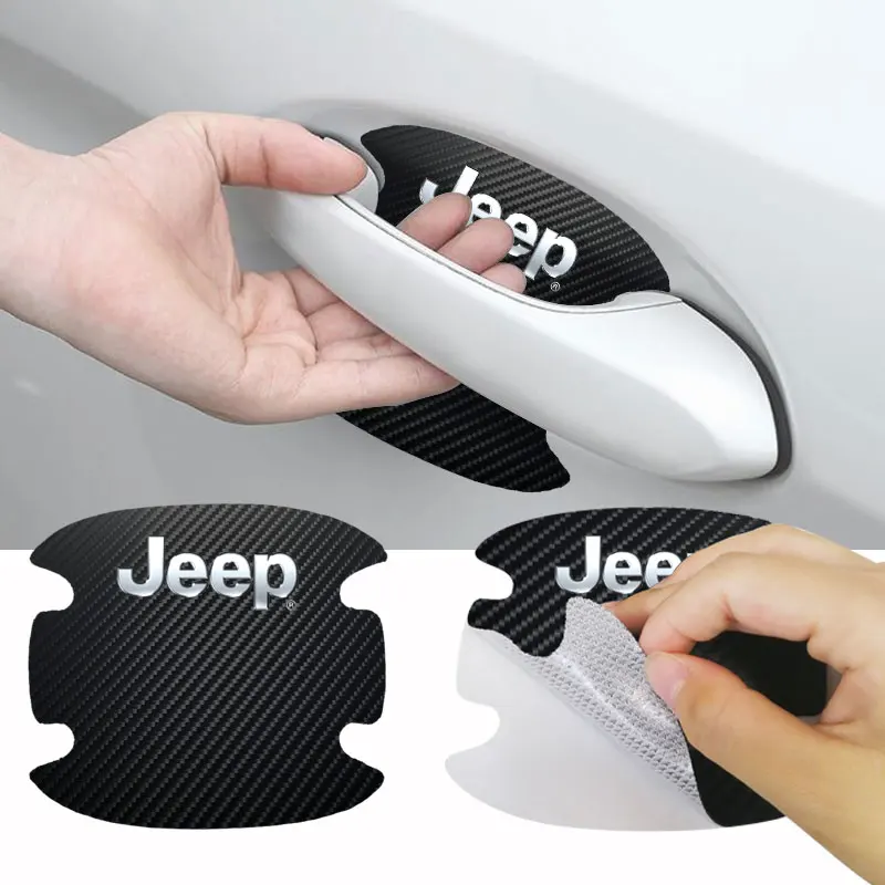 

New Car Carbon Fiber Door Handle Bowl Car Exterior Sticker Decal For Jeep Wrangler Grand Cherokee Compass Renegade Tyre Stem Air