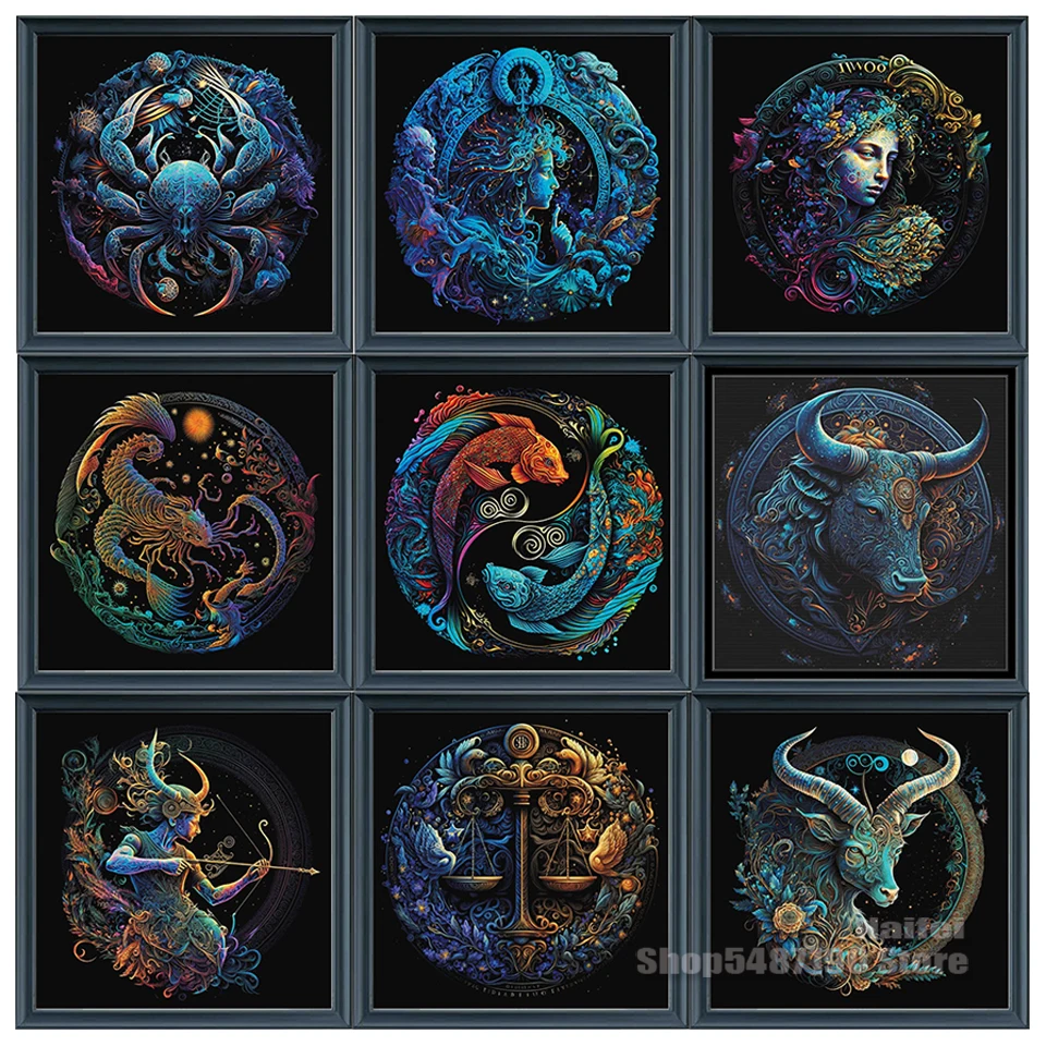 Fantasy Zodiac DIY 5D Diamond Painting Libra Pisces Cancer Cross Stitch Kit Mosaic Diamond Embroidery Wall Art Home Decor Gift