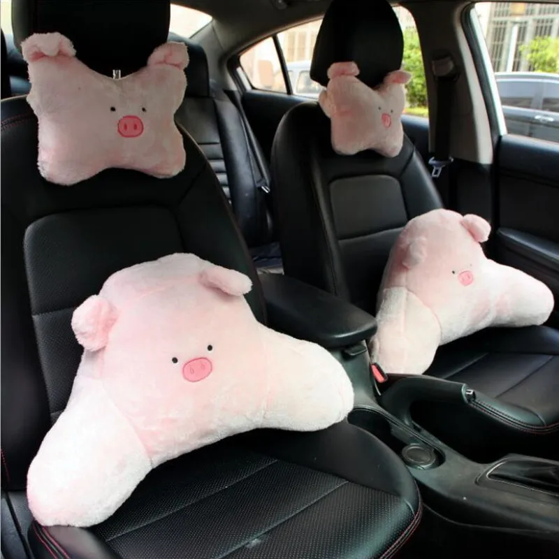 

Cute PIg Car Cushion Lumbar Pillow Creative Pink Pig Lumbar Support Pillow Headrest Piillow