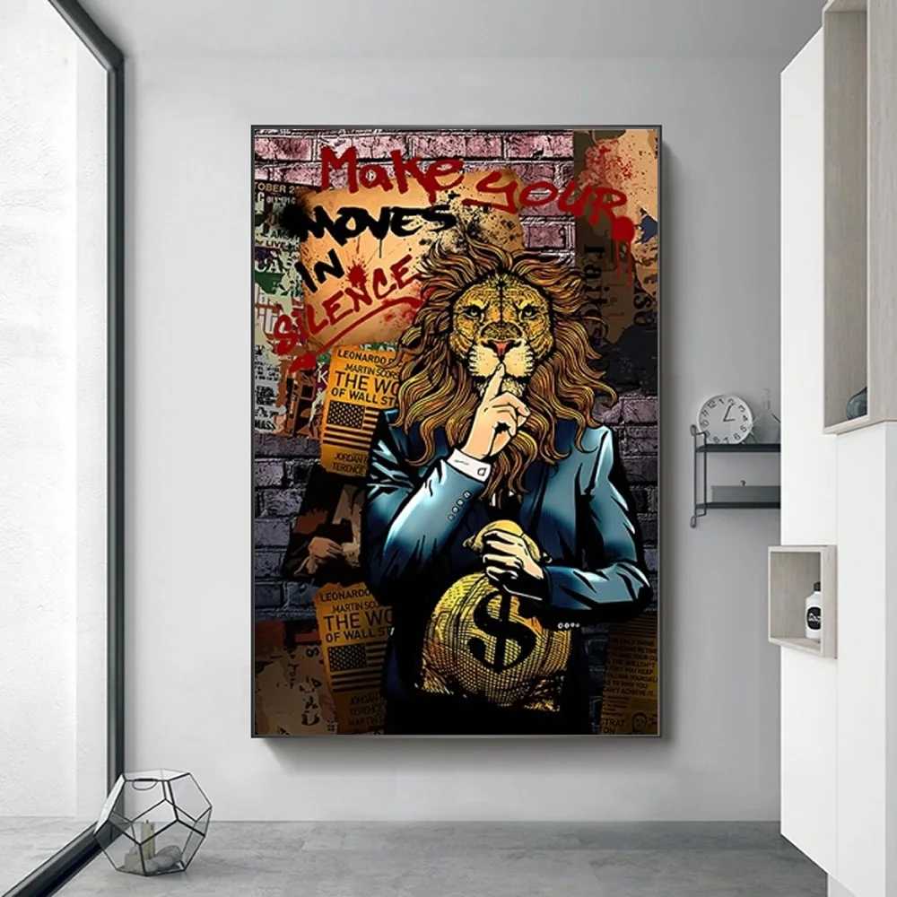 

Abstract Dollar Suit Boo Lion Posters and Prints Wall Art for Living Room Home Decoration Graffiti Canvas Painting Cuadros Gift