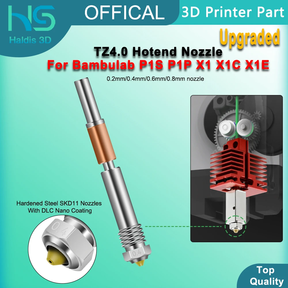 Фото Усовершенствованное сопло TZ4.0 для Bambulab P1S P1P X1 X1C X1E, цельное из закаленной стали SKD11, с нанопокрытием DLC, для Bambu Lab X1C №1