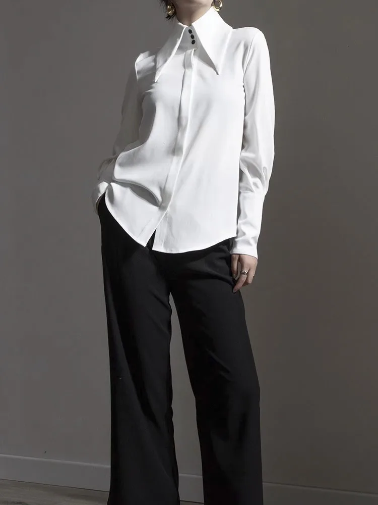 Женская рубашка-поло с длинным рукавом белая или синяя Элегантная универсальная