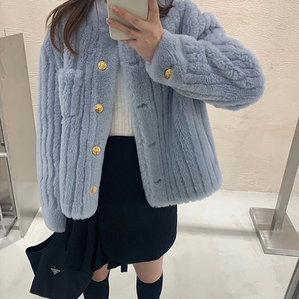 Женская зимняя короткая куртка из овечьей шерсти с воротником-стойкой - купить по