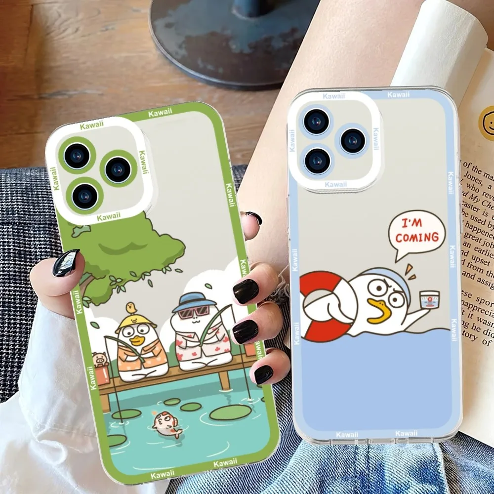 Чехол для телефона Duckyo Friends Kawaii Duck для iPhone 11 12 Mini 13 14 Pro Max, прозрачный чехол