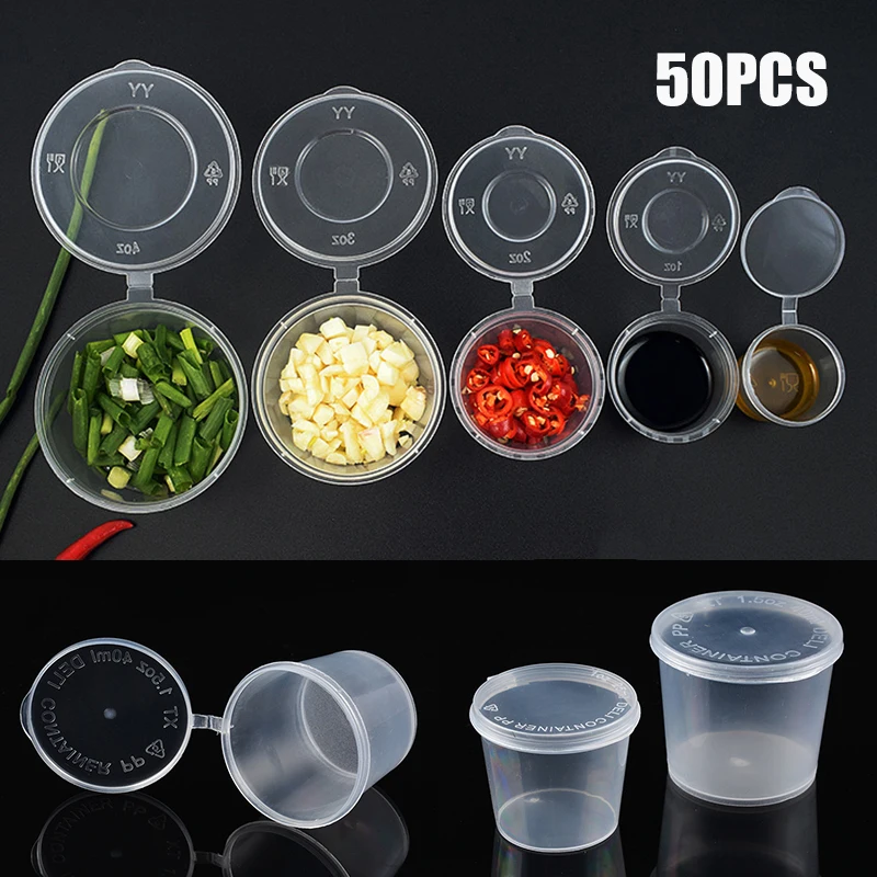 

50Pcs Disposable Plastic Takeaway Sauce Cup Containers Food Box With Hinged Lids Small Pigment Paint Box