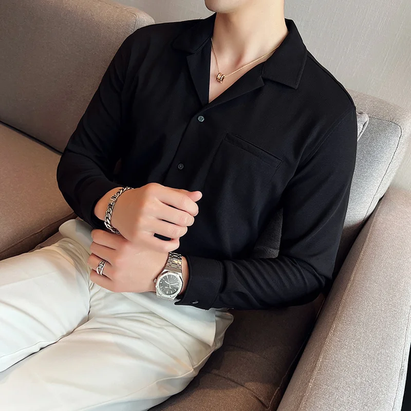 Advanced Texture Shirt Men 2022 Autumn Long Sleeve Slim Casual Shirt Social Business Formal Dress Shirts Streetwear Men Clothing