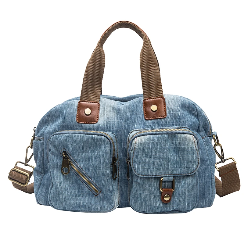 

New Fashion Zipper Pocket Design Women Handbags High Quality Ladies Denim Tote Shoulder Bags Vintage Big Travel Crossbody Bolsa