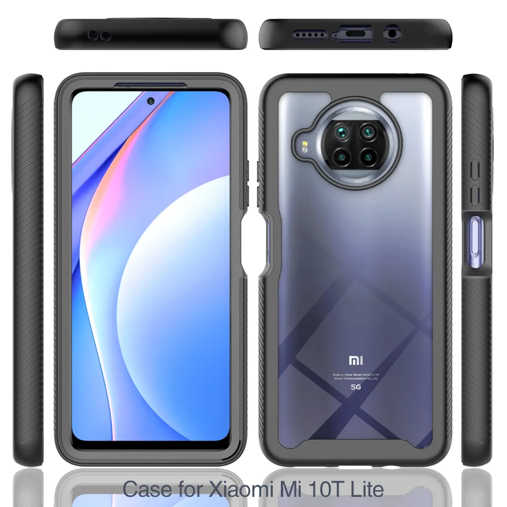 Hybrid Rugged Armor PC + TPU Shockproof Case for Xiaomi Mi 10T Lite Soft Frame Transparent Back Cover For Mi 10T Note 10 Lite