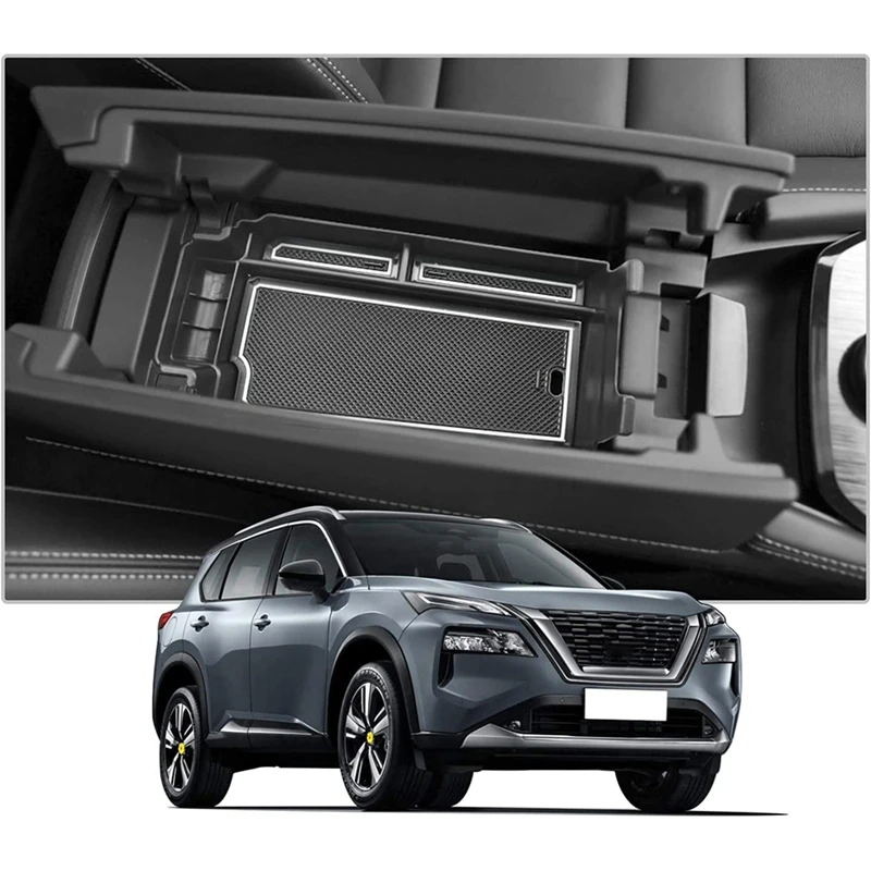 Фото Поднос-органайзер на центральной консоли для Nissan Rogue T33 2021 2022, вставка в подлокотник, ящик для хранения, разделитель, аксессуары №2