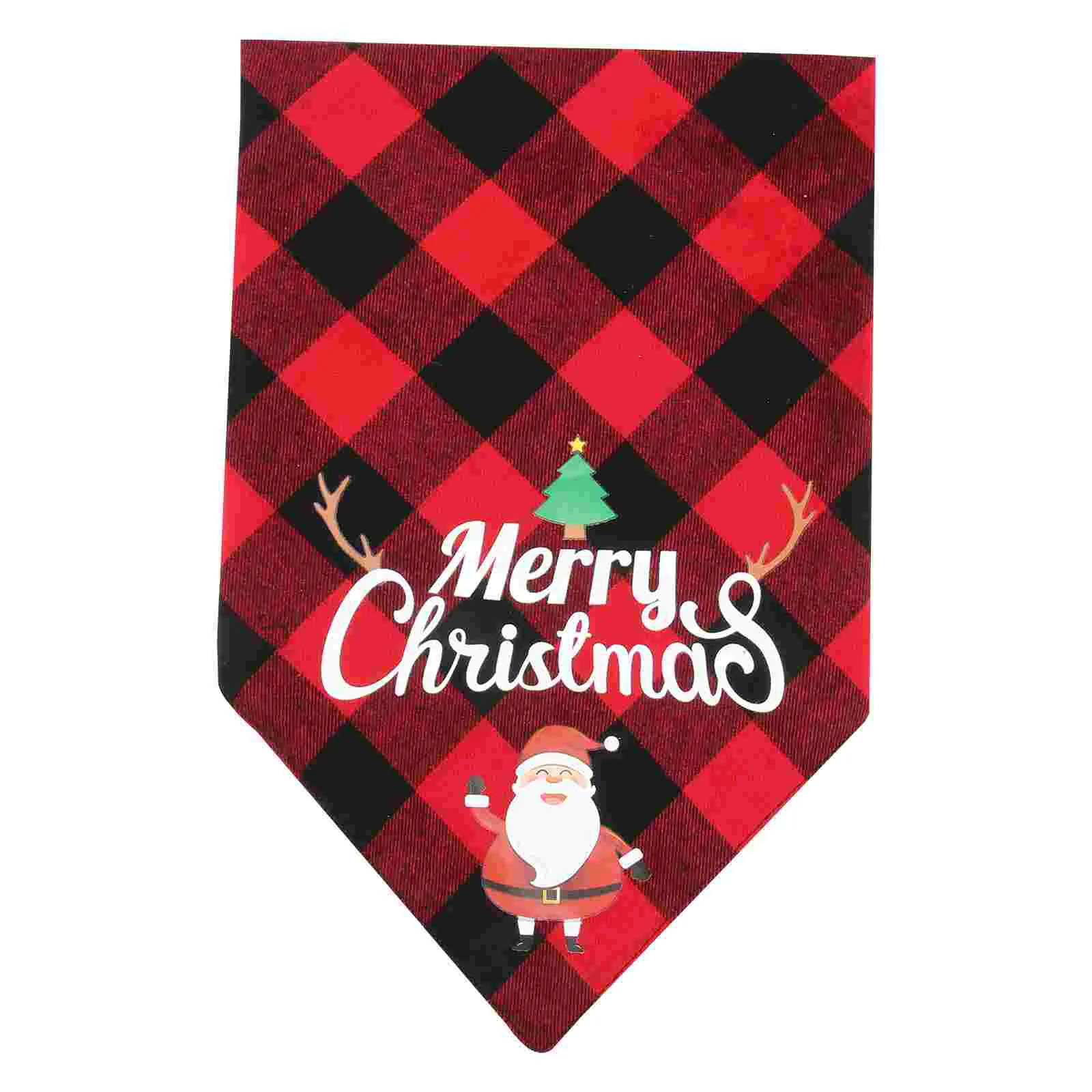 

Merry Christmas Pet Bandanas Plaid Pattern Dog Bib Washable Triangle Pet Scarfs