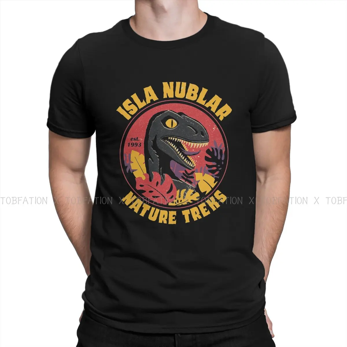 

Jurassic Park Dinosaurs Film Creative TShirt for Men Isla Nublar Nature Treks Cotton T Shirt Hip Hop Birthday Gifts Streetwear