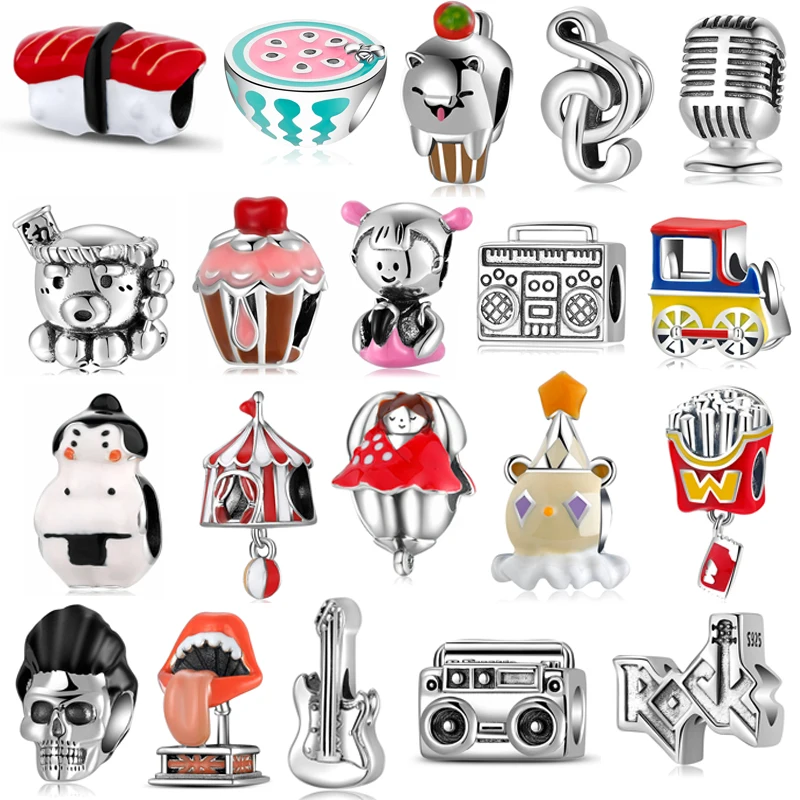 

Fashion Rock Music 100% 925 Sterling Silver Circus Dessert Drink Beads Fit Original DIY Charm Bracelet Silver 925 Jewelry Making