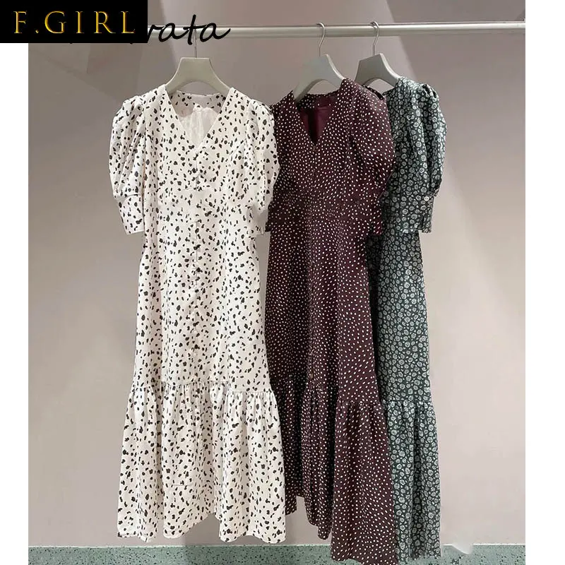 

Элегантные женские платья F для девушек с V-образным вырезом в горошек с пышными рукавами женское платье для ранней осени Vestidos De Verano Mujer 2023