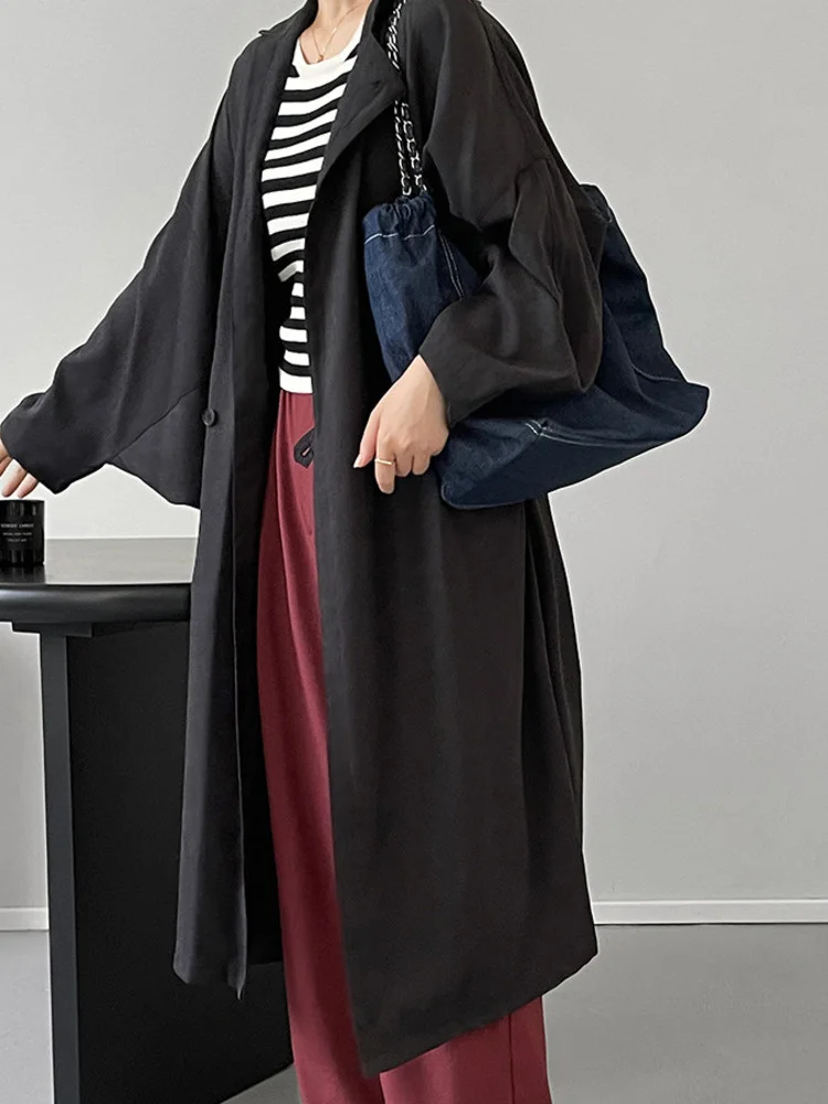 

Loose Long Sleeve Windbreaker Coat For Women Fashion One Button Black Trench Coat Outwear 2023 Autumn Thin Clothes X170