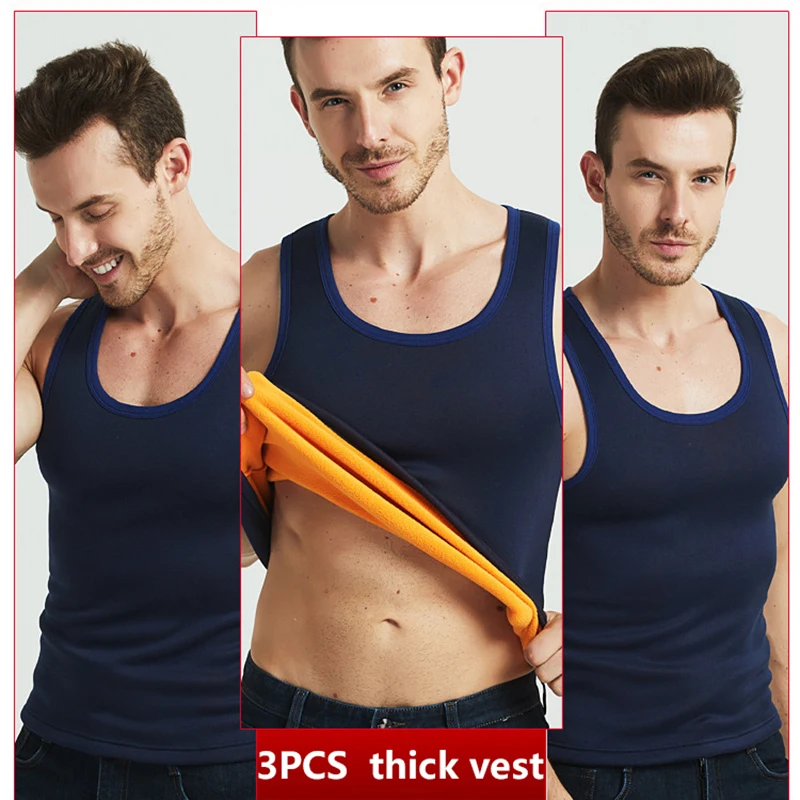 Thermal Underwear for Men Fleece Lined Tops Tank Sleeveless Vest Camisoles Thermal Shirt Thermo Undershirt Winter Inner Wear