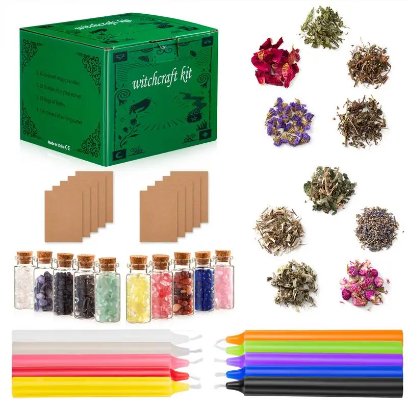 

Wiccan Altar Supplies Magic Witch Tool Kit Dried Flower Witchcraft Supplies Vanilla Candle Set For Spells Rituals Witchcraft