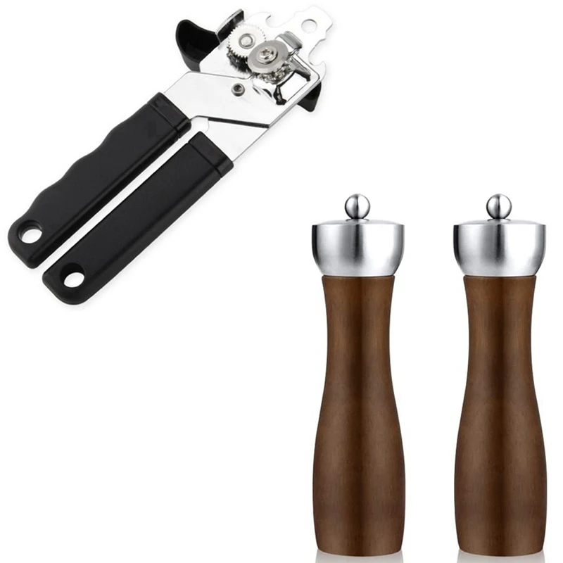 

1 Pcs Iron Tin Can Opener Cutter Comfort Handle Grip & 2 Pcs Salt And Pepper Grinder Set,Pepper Mill Shakers Gift Set