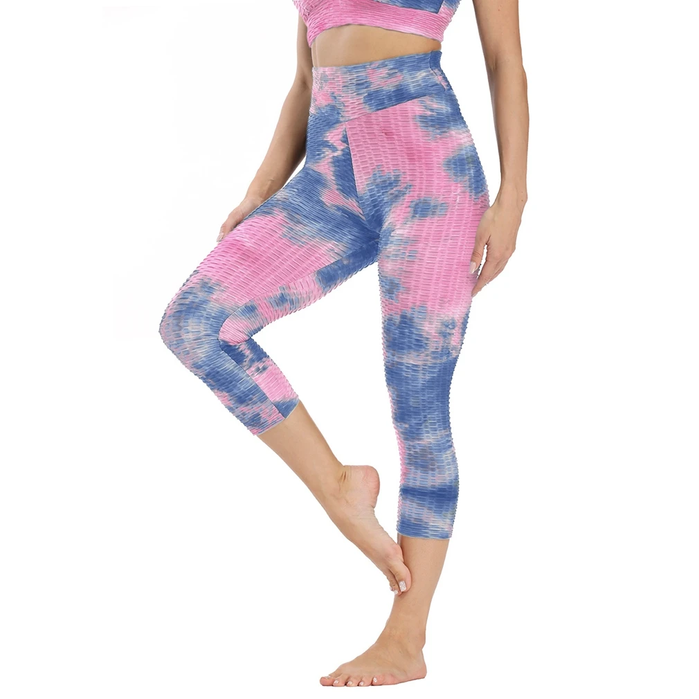 

Женские спортивные жаккардовые штаны Tie-Dye для фитнеса и йоги, фиолетовые, размер M