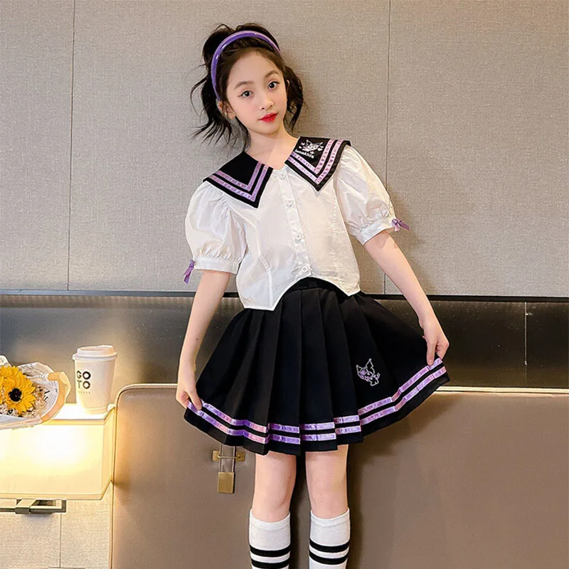 

Kawaii Sanrioed Kuromi аниме периферийный хлопок с короткими рукавами фотография Милая мультяшная новая свободная Удобная форма Jk