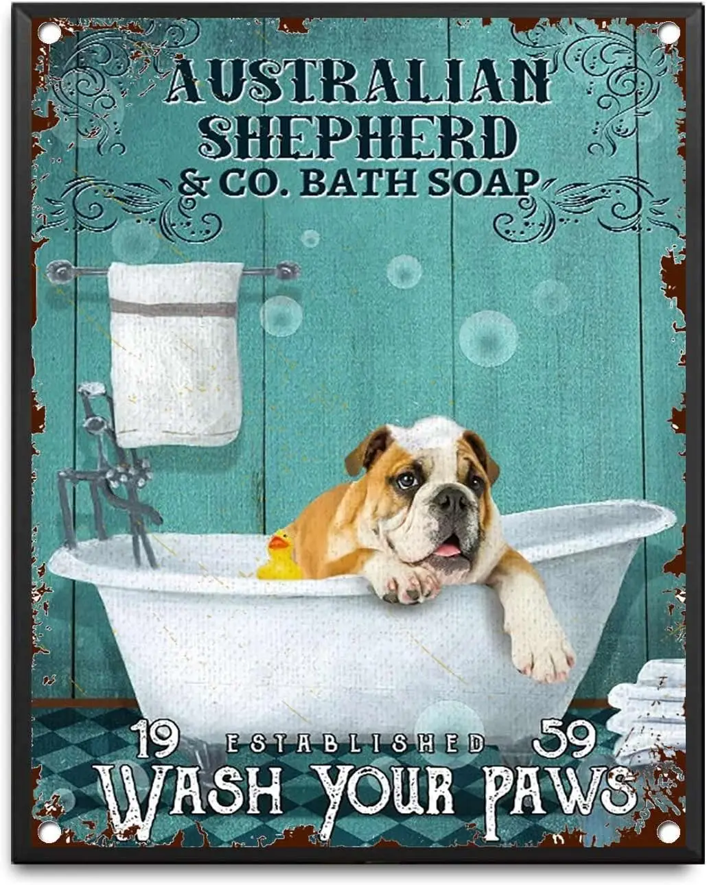 Tn Sgn ustrln Sheph Co Bth Sop Vntge Funny Dog Wsh Your Pw Wll rt Decor Metl 12x16nch-Wth Blck Frme