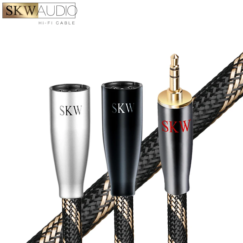 

SKW HIFI 3,5 мм стерео джек к 2 XLR OCC Aux аудио кабель плетеный экранированный для динамиков микшер, 24K позолоченный разъем