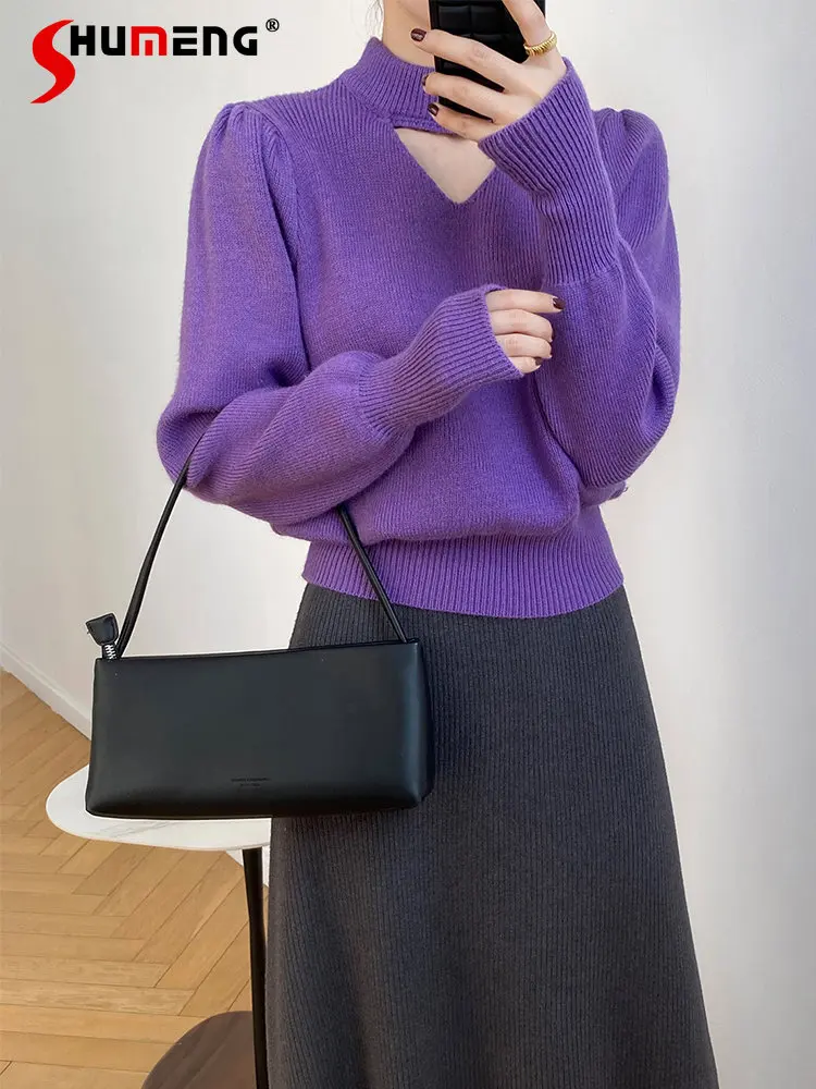 Woman Knitwear Pullover Purple Sweater 2022 Autumn and Winter Lazy High-Grade Korean Fashion Inner Bottoming Shirt for Women