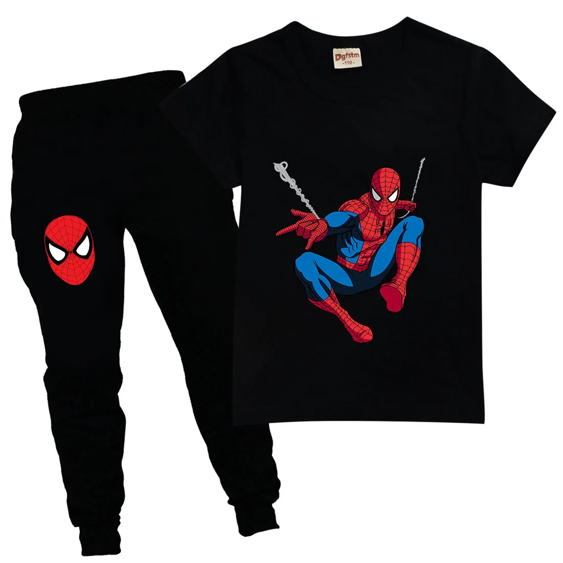 

2022 New SpiderMan Summer Cartoon Printing Girls Casual Cute Round Neck Short Sleeve T+ Pants 2-15 Years Old