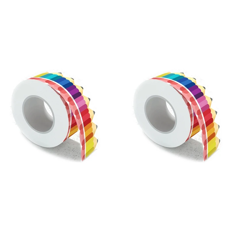 

2X Bulletin Borders Stickers,Pencils Border Trim, 65.6Ft Back-To-School Decoration Borders