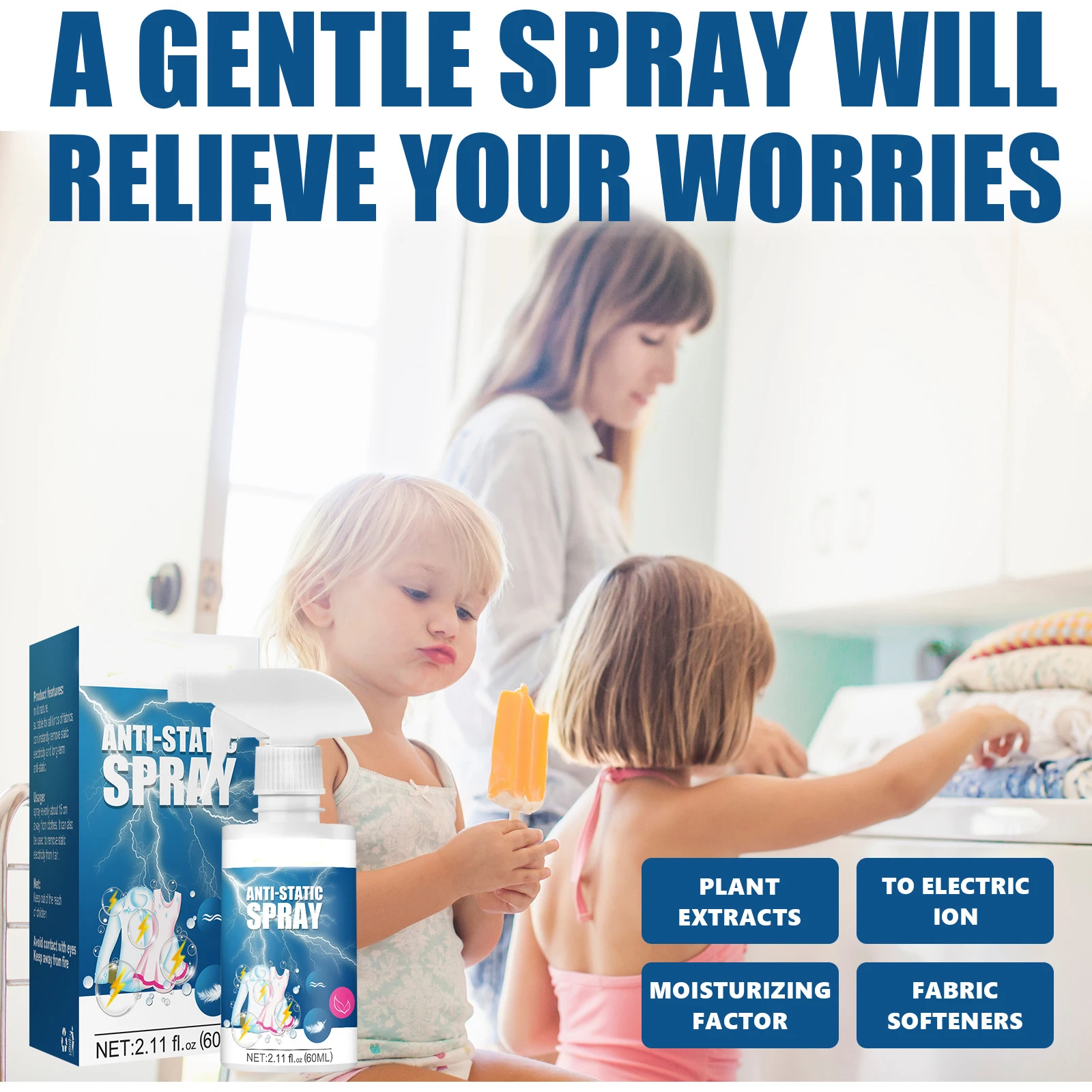 

Static Remover Sprays for Clothes Long Lasting Anti-Wrinkle Anti-Sticking Household Anti Static Spray 60ml Ship Static Remover