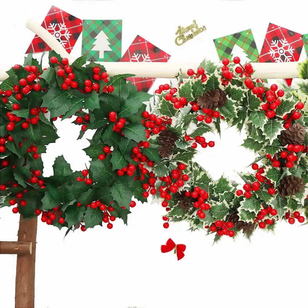 Зеленые листья падуба Рождественский венок сосновая шишка украшение для