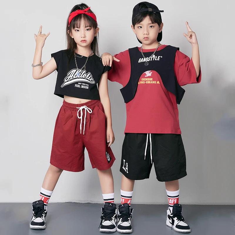 

Детская одежда в стиле хип-хоп, женская модель, летняя одежда для уличного танца, Повседневная Спортивная футболка для мальчиков, шорты, оде...
