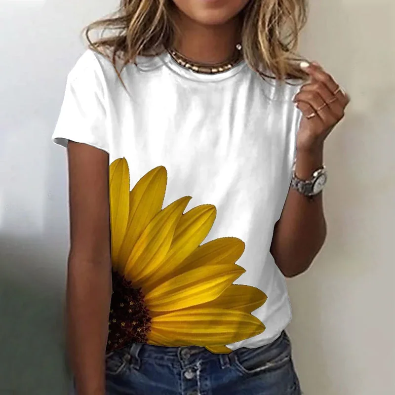 Женская футболка с 3D-принтом подсолнуха винтажная одежда цветочным принтом